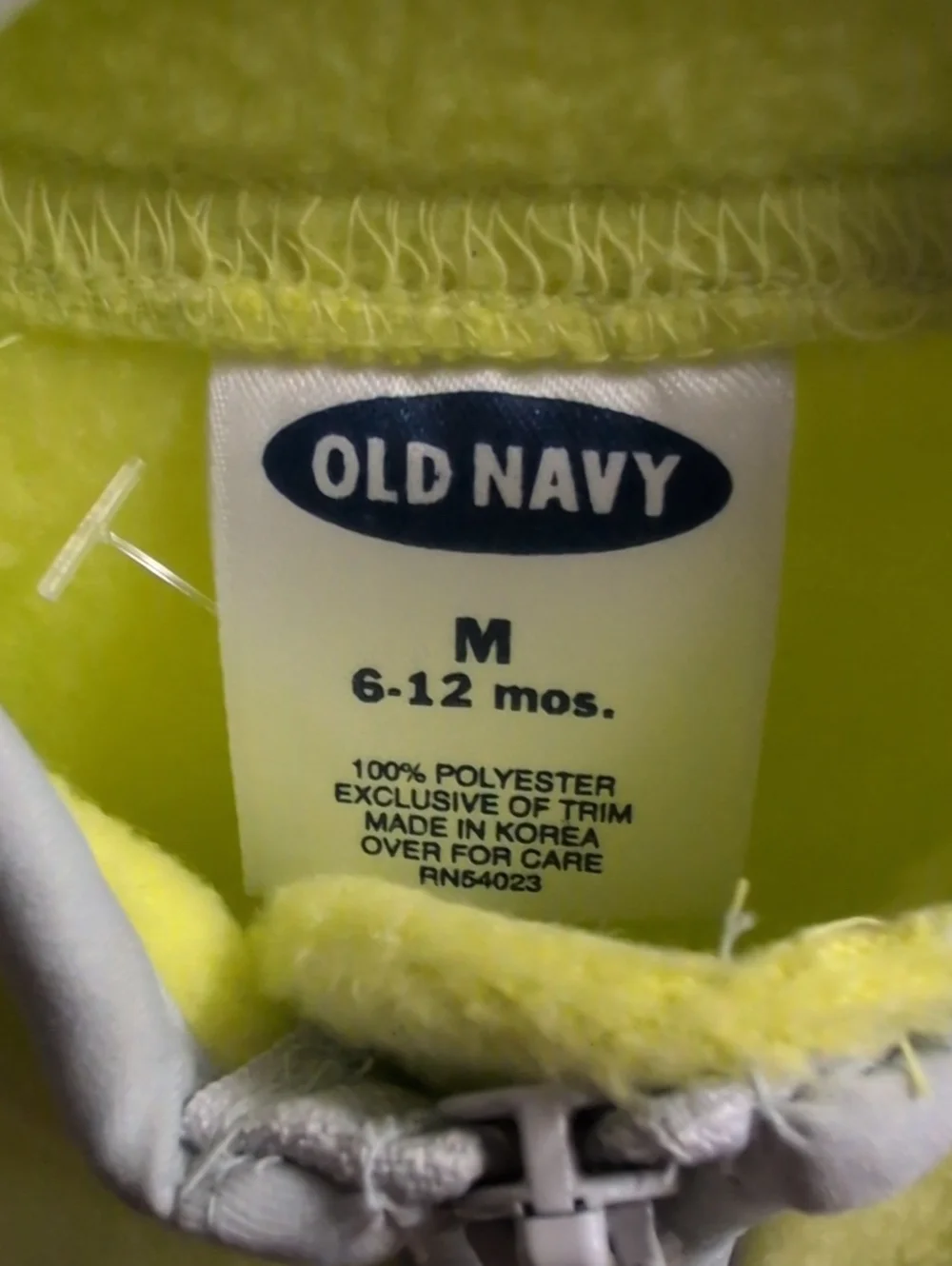 Old Navy Kids Neon Yellow Fleece Vest with Gray Trim 6-12 Months